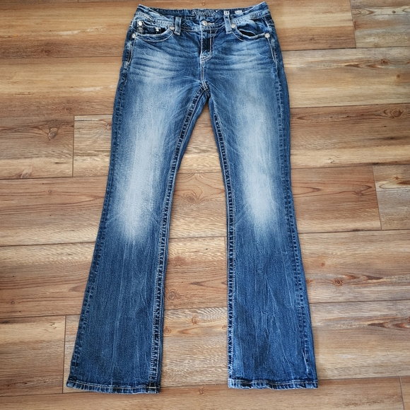 Miss Me Jeans Womens 28 Blue Low-Rise Easy Boot Embellished Denim Cross Y2K - Picture 4 of 14